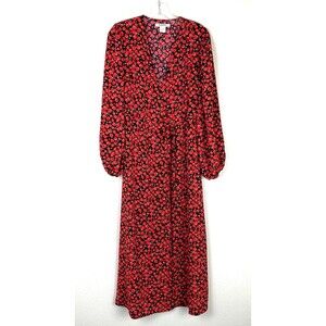 Glamorous Maxi Wrap Dress Size 4 Orange Black Floral Rose Balloon Sleeve